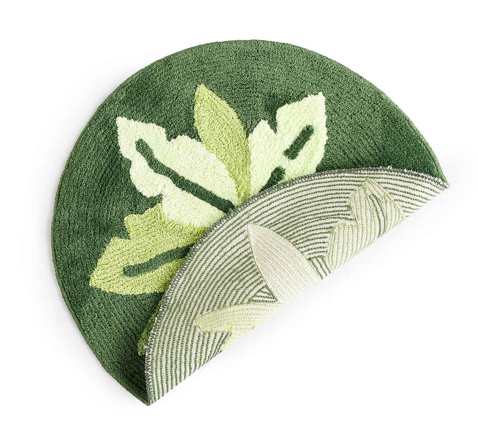 Saral Home Cotton Anti-Skid Round Leaf Bathmat | Green - 60 x 60 cm