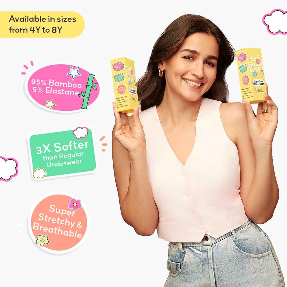 SuperBottoms SuperSoft Girls Bloomer, Brief & Boyshorts | Assorted l 3X Softer, 6Y - 8Y | Pack of 3