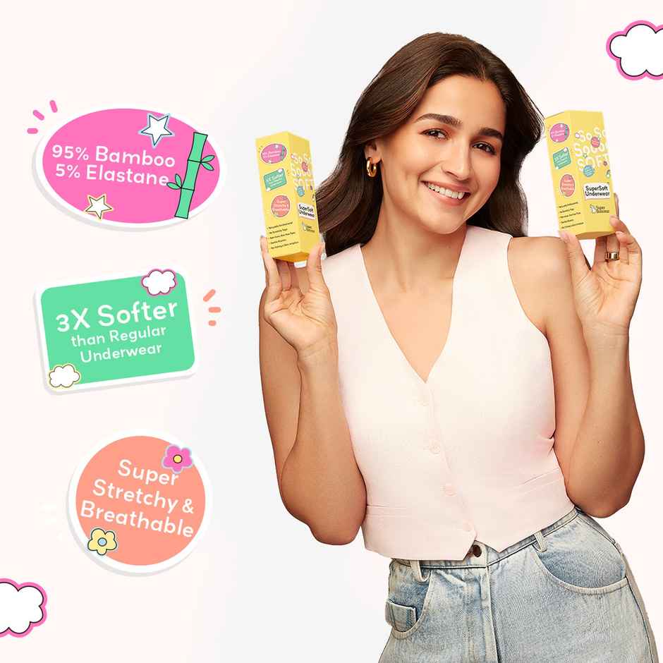 Superbottoms Supersoft Baby Brief | 3-4y | Stretchy & Breathable - Pack of 3 | Assorted