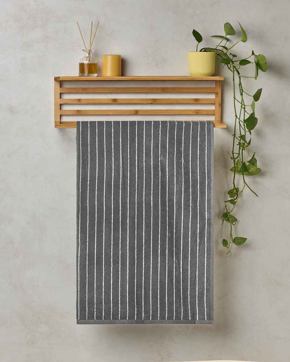 Himeya Pin Stripe 350 GSM Cotton Bath Towel | Neutral Charcoal