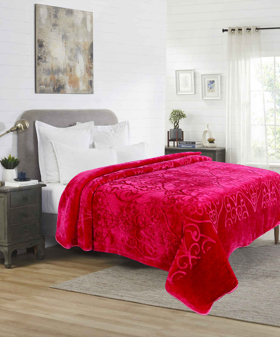 Dream Living Supersoft Luxury 400 GSM 25 KGMink Embossed Double Bed Blanket | Maroon - 220 x 230 cm