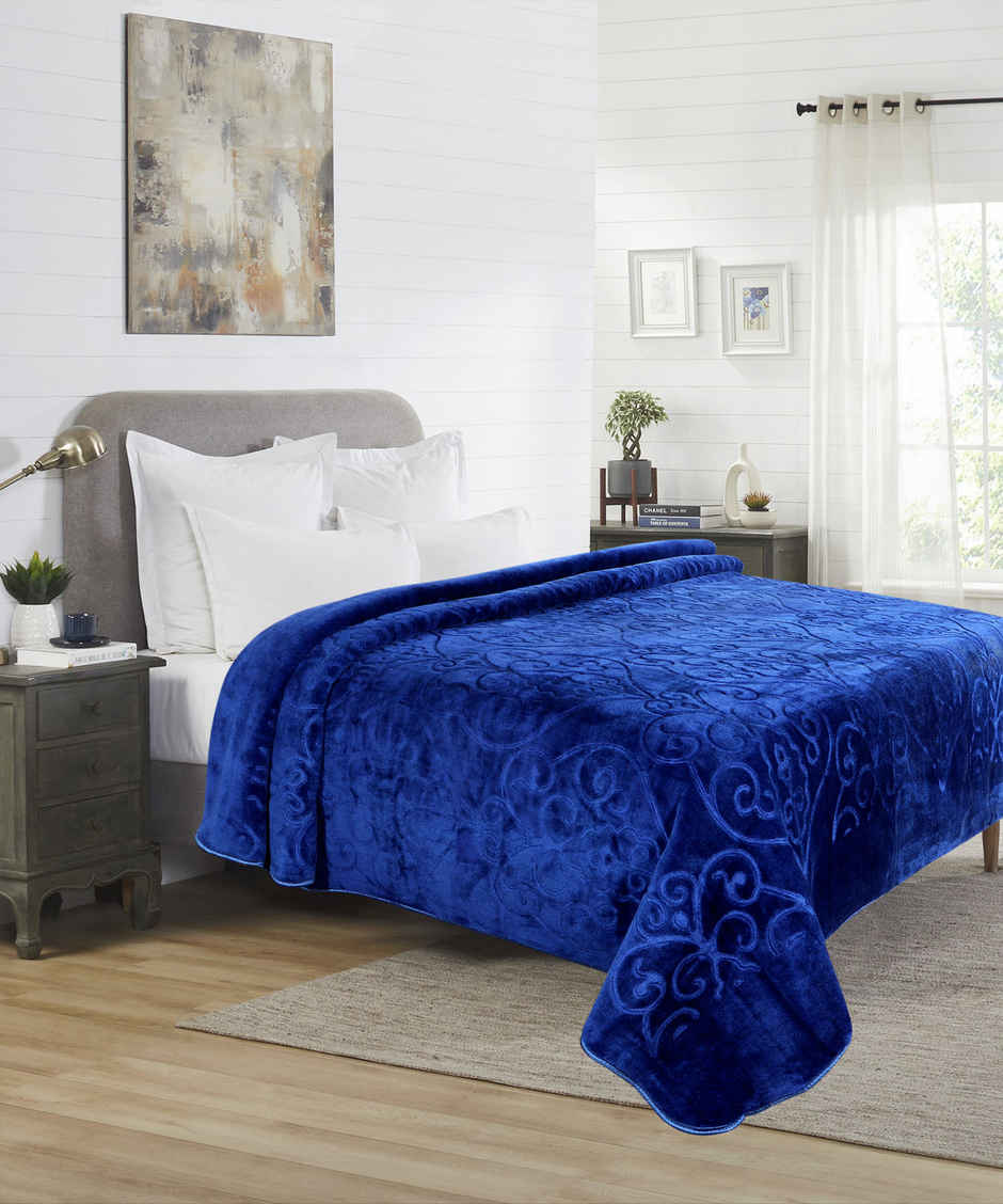 Dream Living Supersoft Luxury Mink Embossed Double Bed Blanket | Blue - 220 X 230 cm