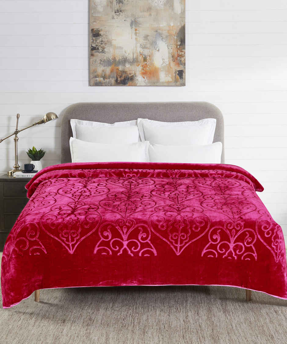 Dream Living Supersoft Luxury 400 GSM 25 KGMink Embossed Double Bed Blanket | Maroon - 220 x 230 cm