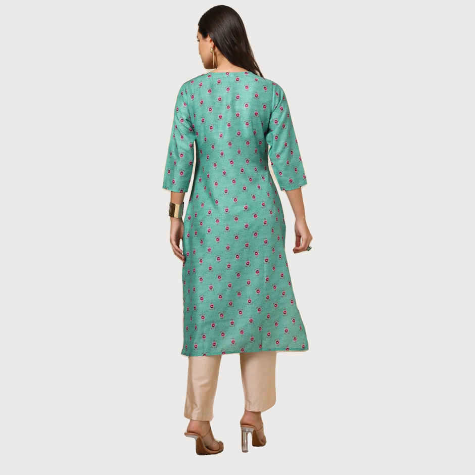 Soch Women's Green Muslin Blend Floral Print Kurta S