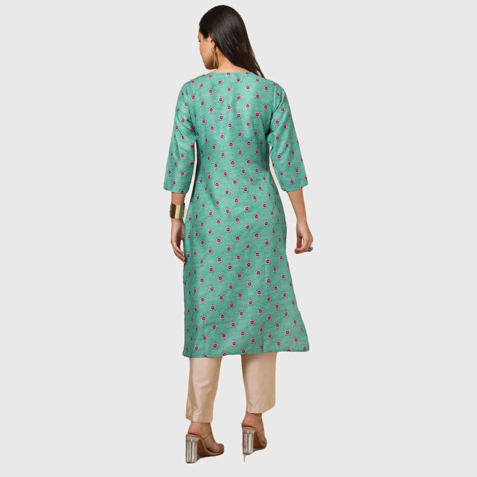 Soch Women's Green Muslin Blend Floral Print Kurta M