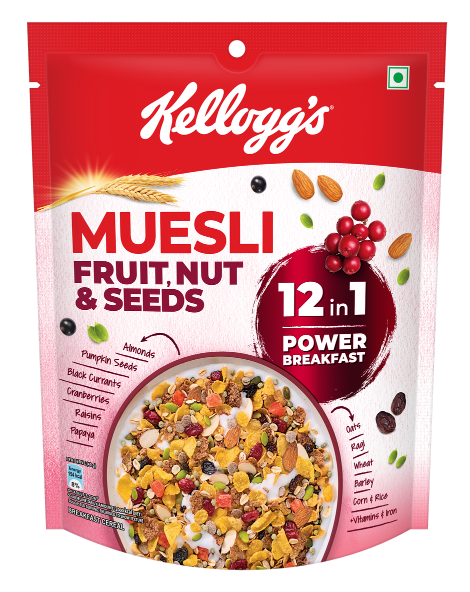 Kellogg's Muesli Fruit Nut and Seeds | 12 In 1 Power Breakfast | No Maida No Palm Oil