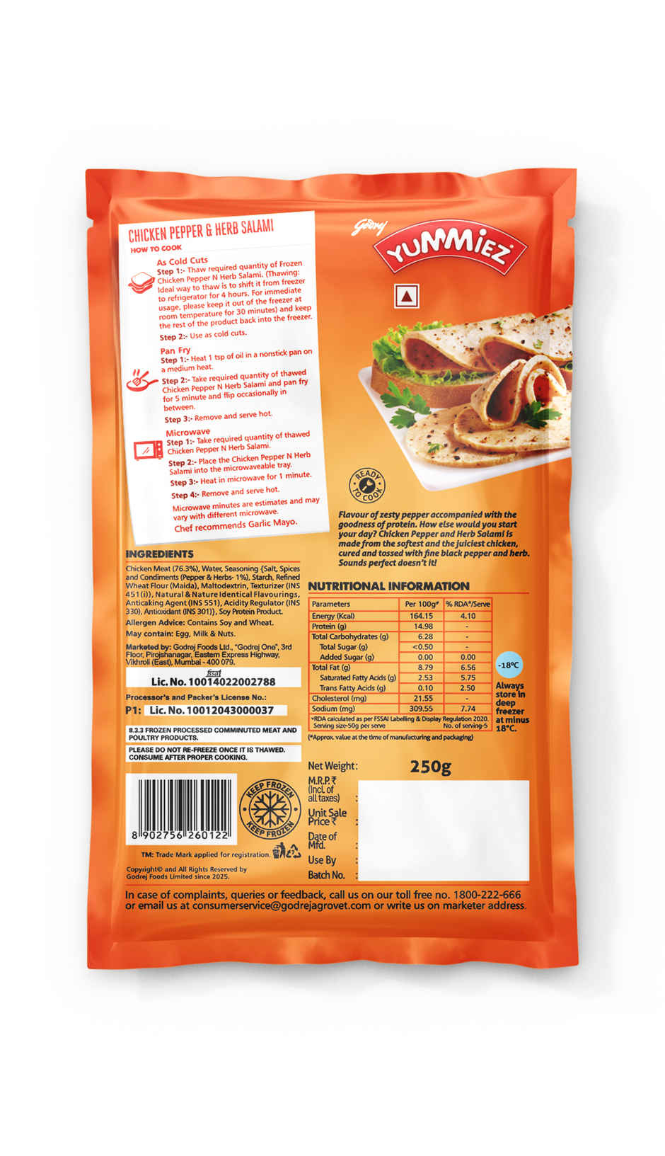 Godrej Yummiez Chicken Pepper & Herb Salami