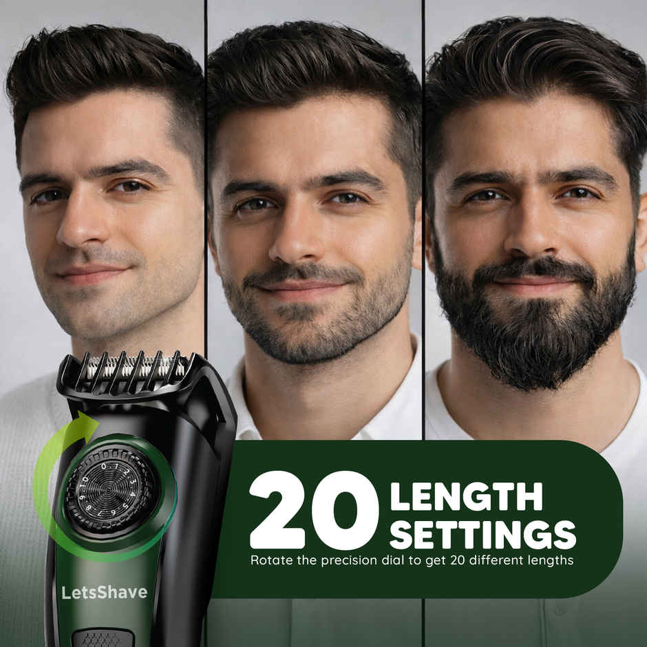 LetsShave All-in-One Beard, Body & Head Trimmer for Men | Type C Fast Charging | Free Pro Styler