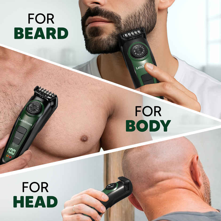 LetsShave All-in-One Beard, Body & Head Trimmer for Men | Type C Fast Charging | Free Pro Styler