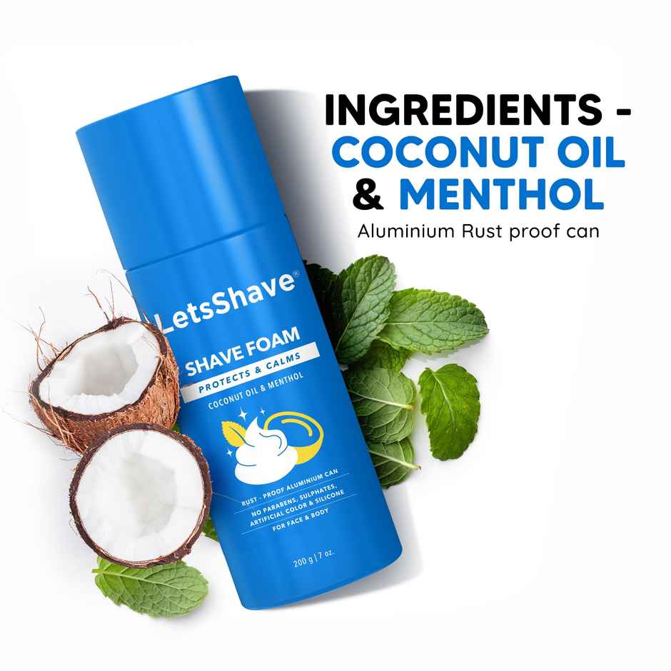 LetsShave Shave Foam | Rust-Proof Bottle | With Coconut Oil| No Paraben & Sulphate
