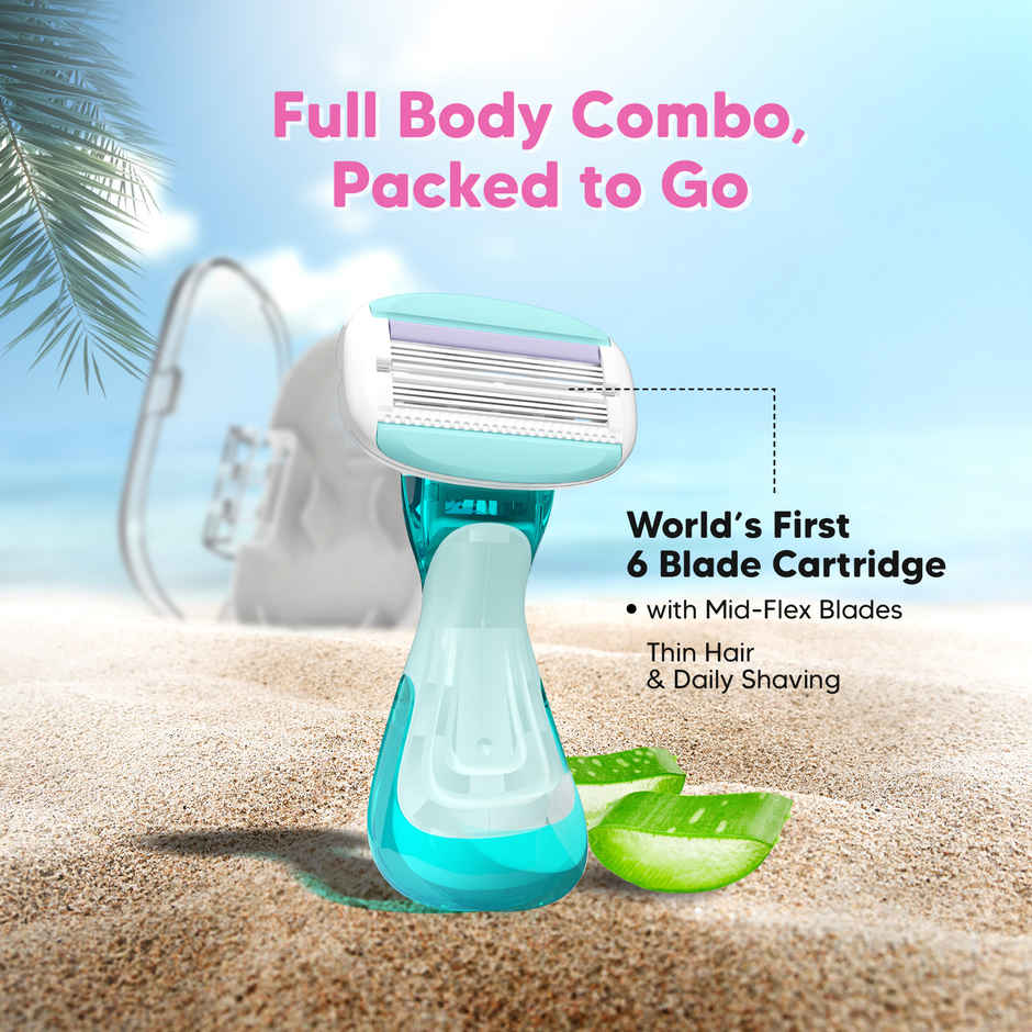 LetsShave Evior Flyyy Razor Set | World's First 6-Blade Compact Shaving Razor for Women
