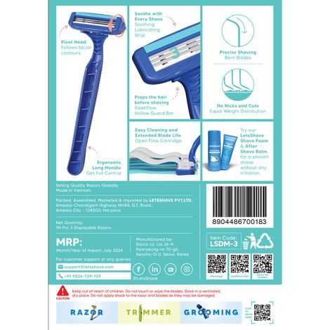 LetsShave Evior 3 Hair Removal Disposable Razor For Women | Aloe & Argon Oil Enfused