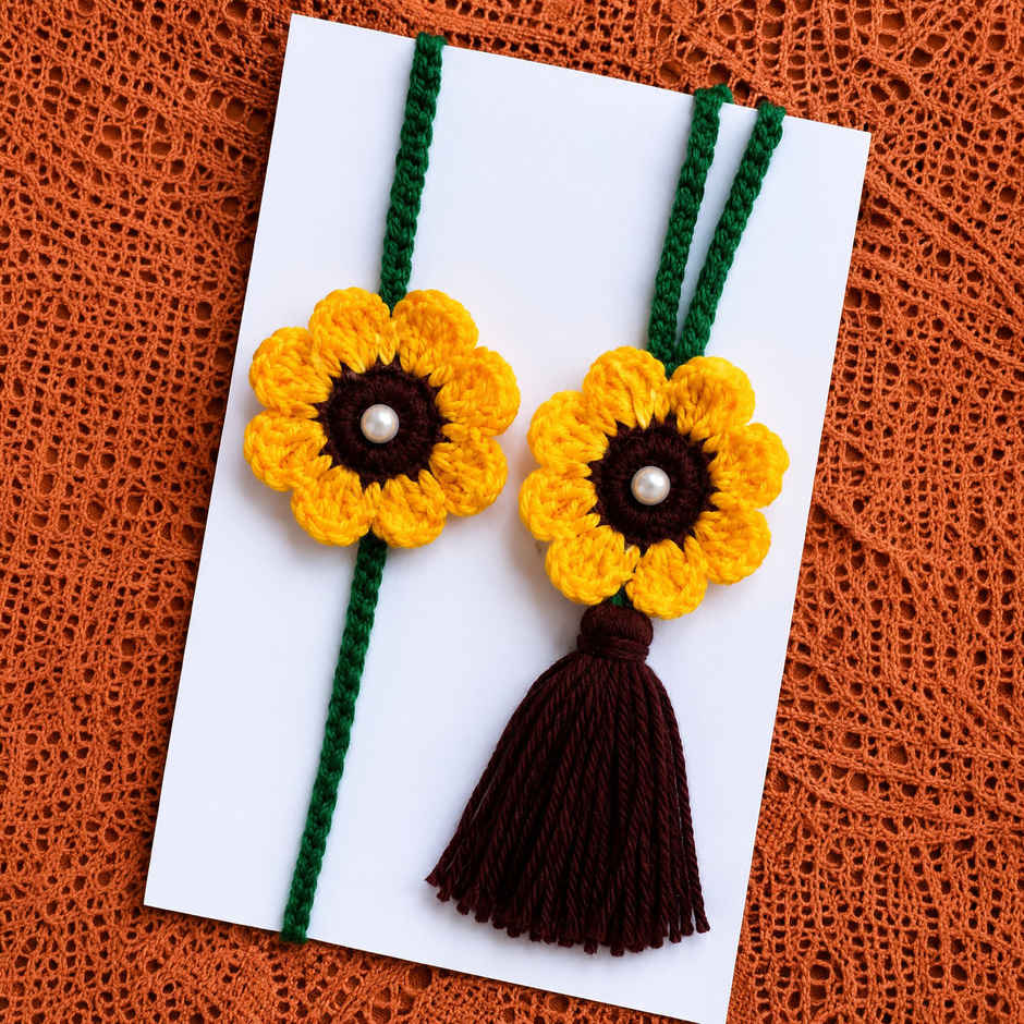 Yellow Sunflower Crochet Rakhi | Bhaiya Bhabhi | Pack of 2 | Mad Over Prints