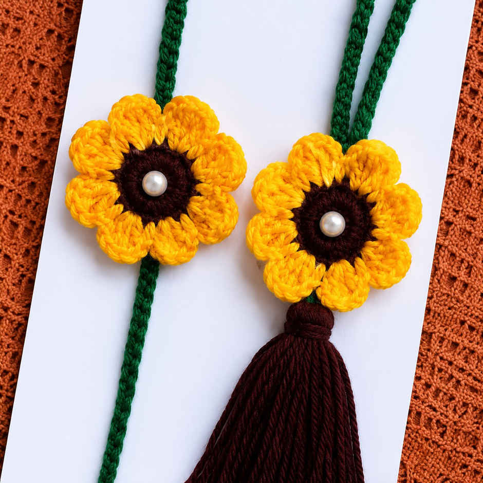 Yellow Sunflower Crochet Rakhi | Bhaiya Bhabhi | Pack of 2 | Mad Over Prints