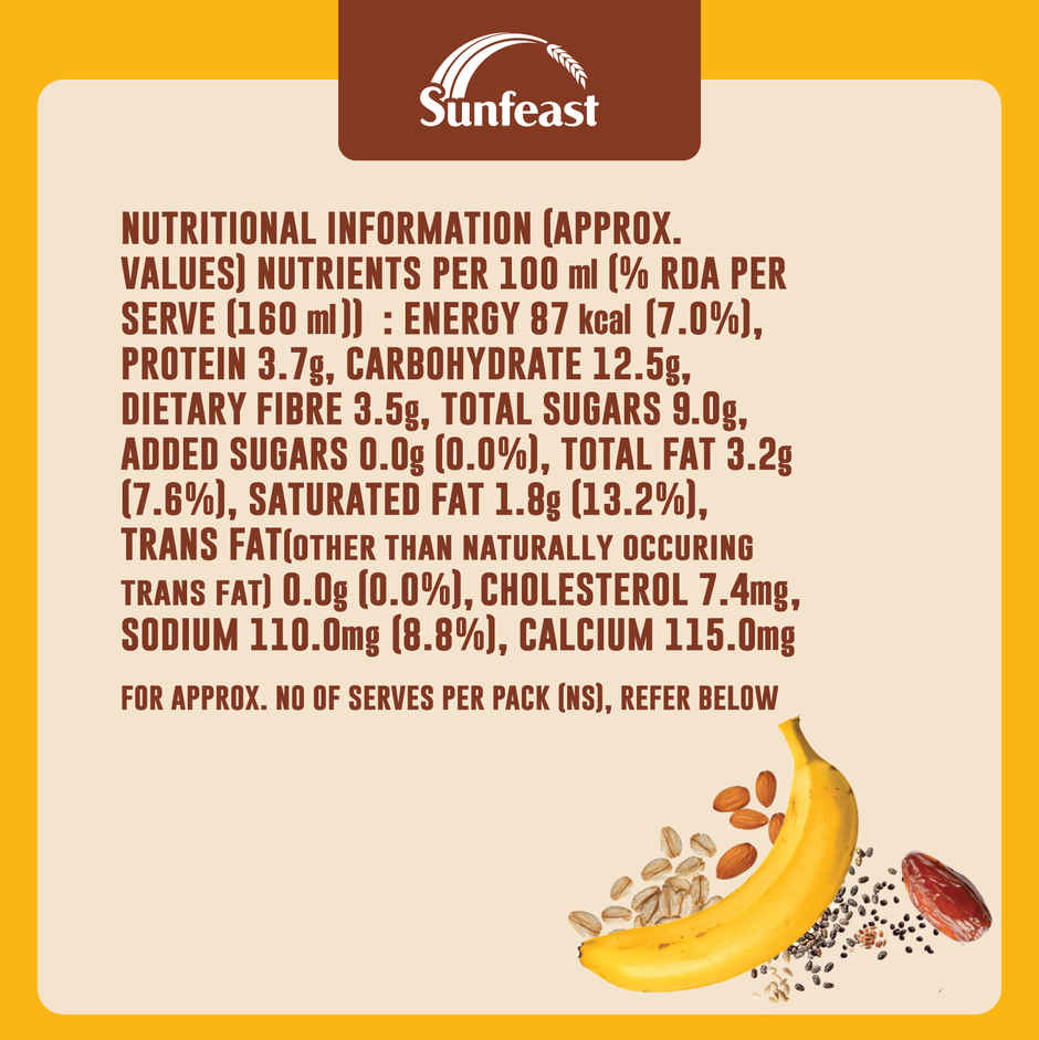 Sunfeast Breakfast Smoothie with Oats- No Added Sugar, 6g Protein