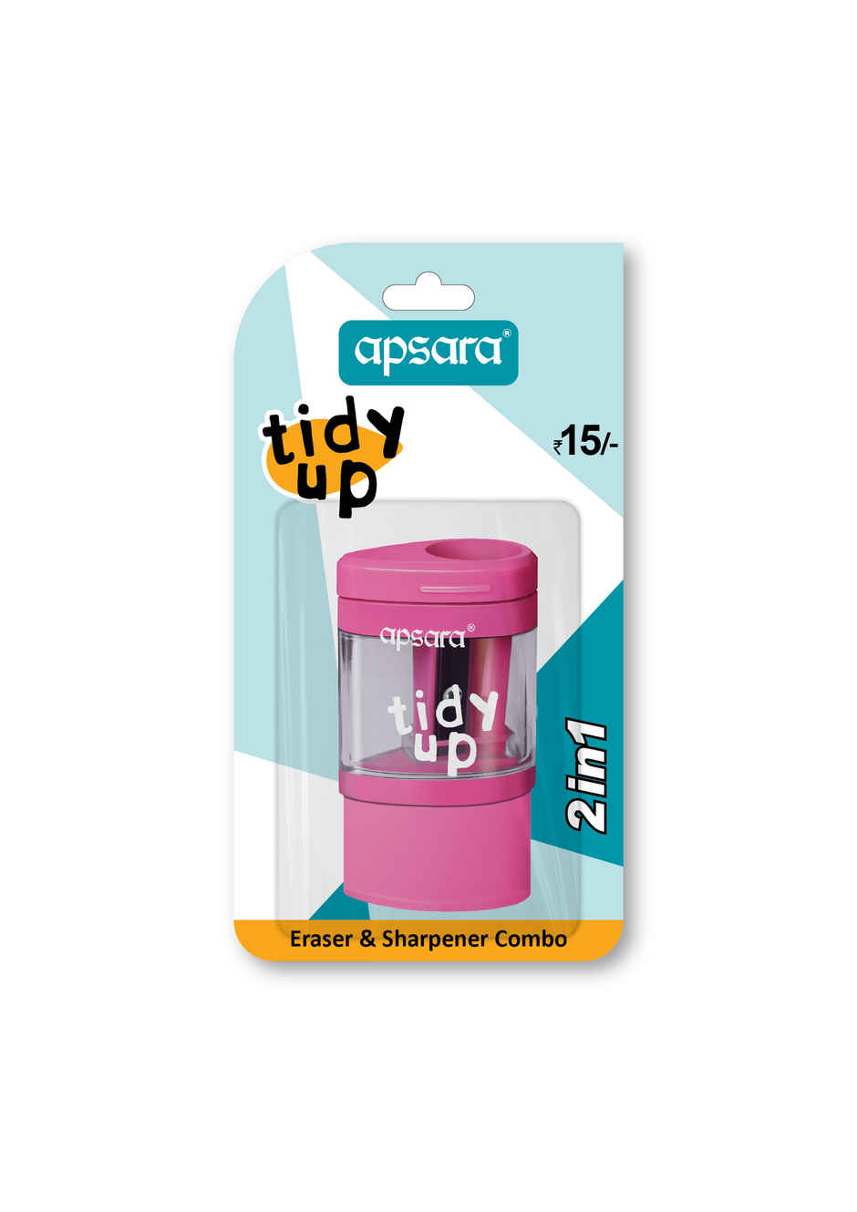 Apsara Tidy Up Pencil Sharpeners + Eraser Combo | Sharp Blades to Gets You a Smooth | Multicolour