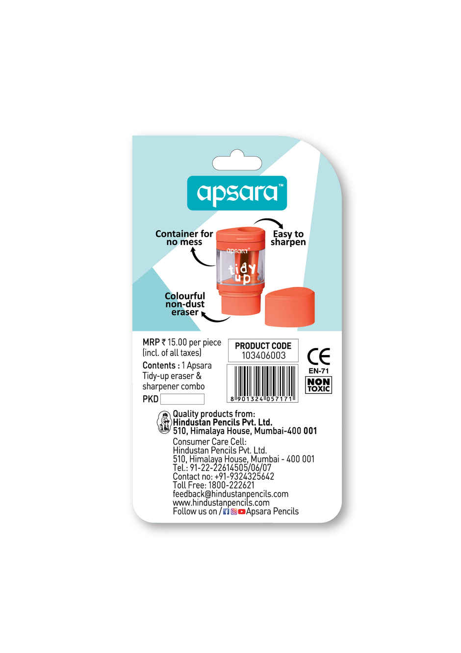 Apsara Tidy Up Pencil Sharpeners + Eraser Combo | Sharp Blades to Gets You a Smooth | Multicolour