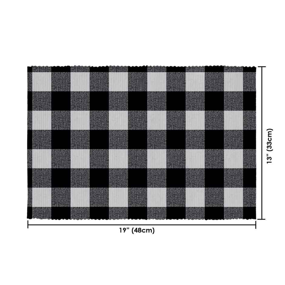 Lushomes Table Mat - Checks Design Ribbed | Black | 13 x 18 inch