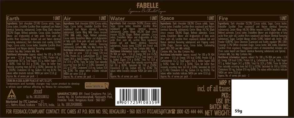 Fabelle Elements Pralines 5 Handcrafted Dark Chocolates