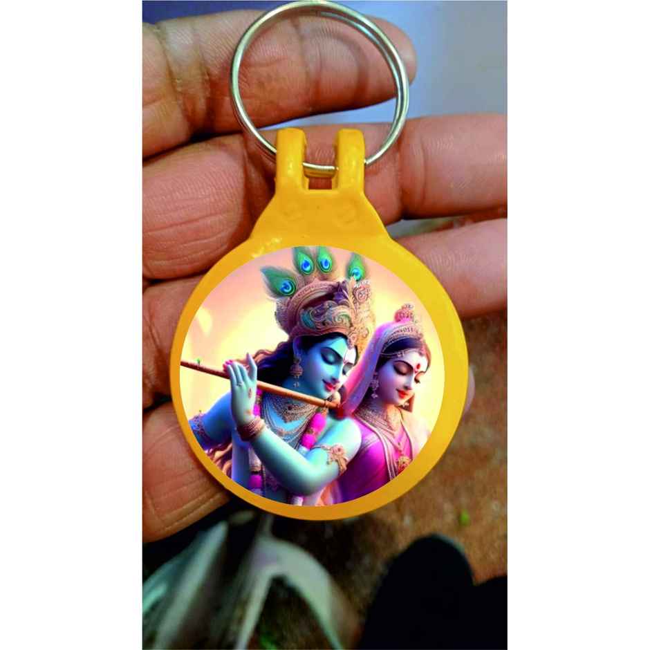 Divine Vibes Radhe Krishna Plastic Oval Keychain