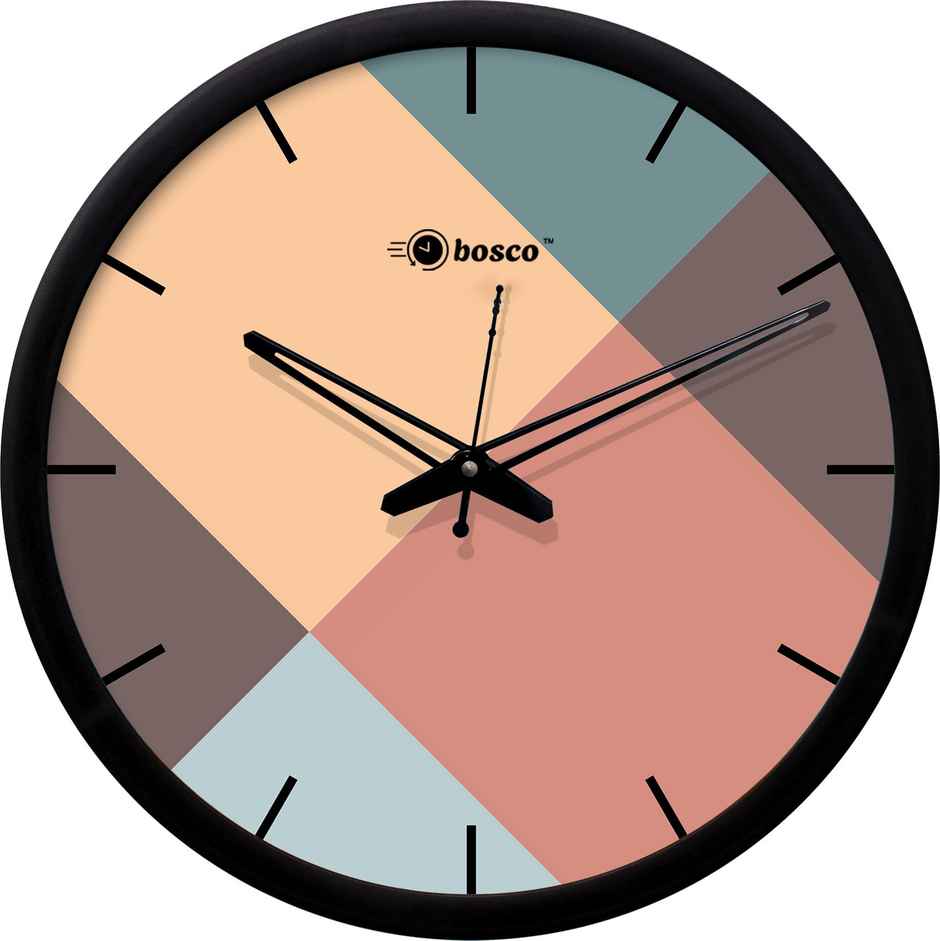 Bosco Decorative Silent Multicolour with Black Frame 30 CM Round Wall Clock BWC 1608