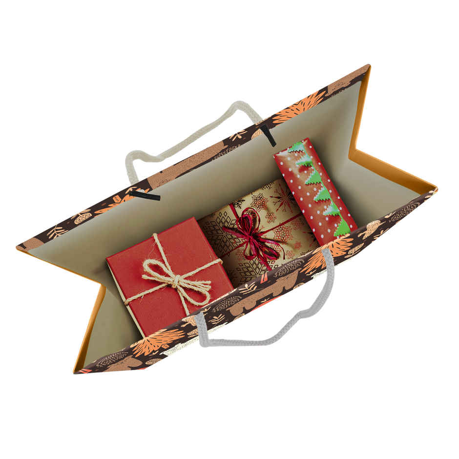 Paperpep Autumn Jungle Print | Gift Paper Bag | Brown | 13 x 10 x 4.5 in
