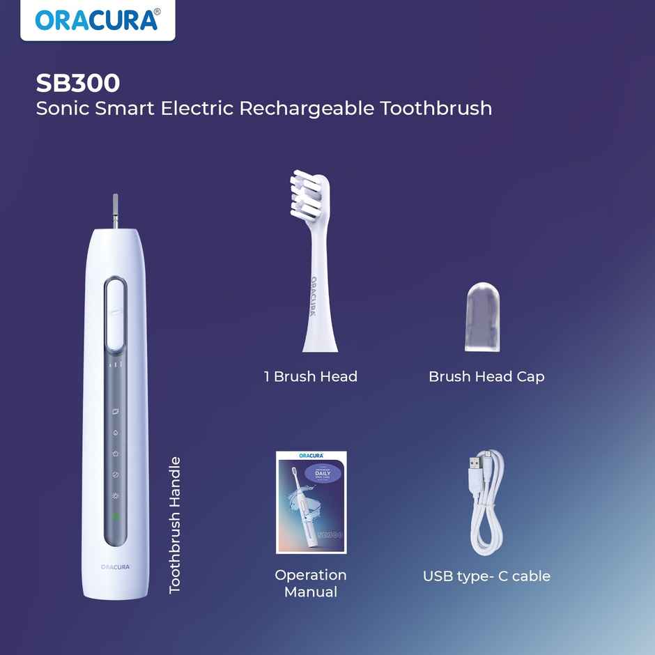 Oracura Sb300 Sonic Smart Rechargeable Electric Toothbrush Grey