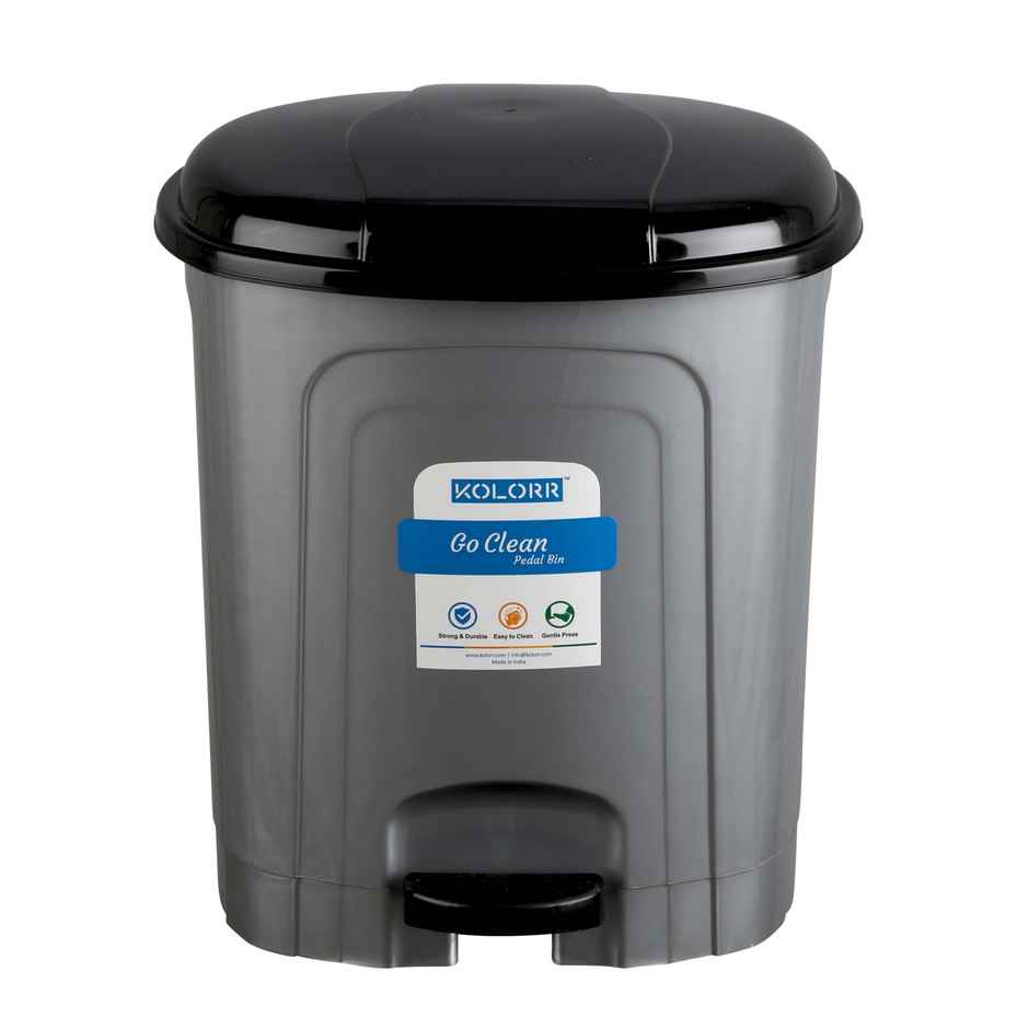Kolorr 13 Litres Plastic Pedal Dustbin Go Clean/Medium Size Trash Can, Kitchen Silver