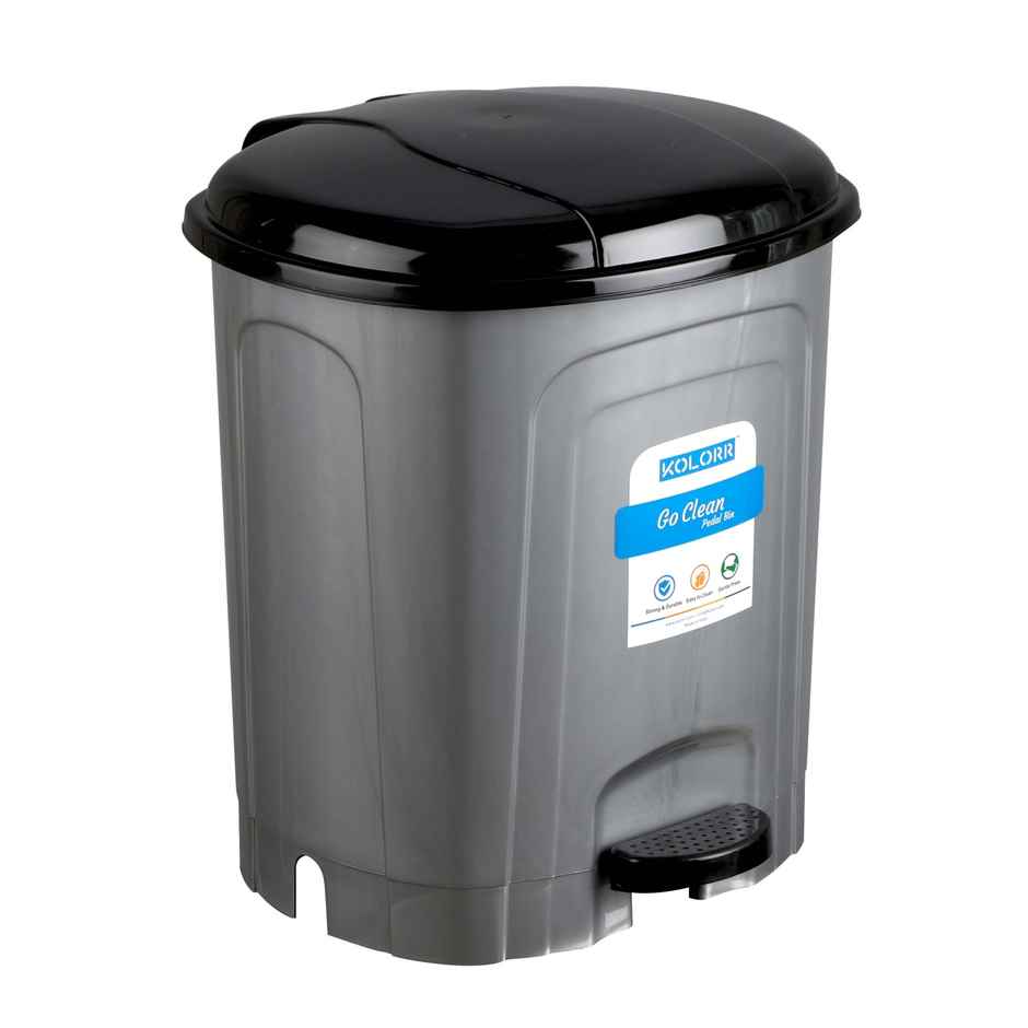 Kolorr 13 Litres Plastic Pedal Dustbin Go Clean/Medium Size Trash Can, Kitchen Silver
