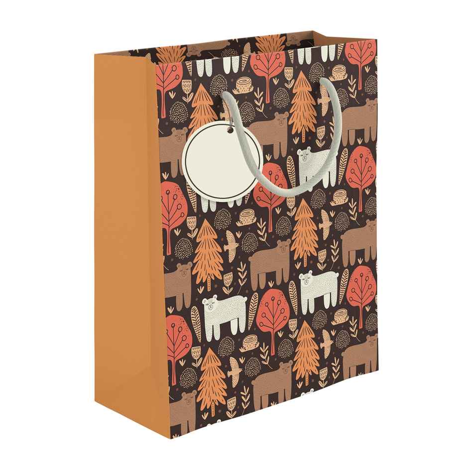 Paperpep Autumn Jungle Print | Gift Paper Bag | Brown | 13 x 10 x 4.5 in