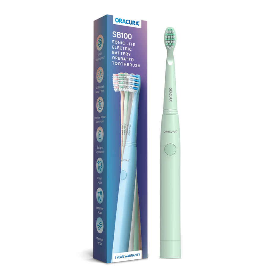 Oracura Sb100 Sonic Lite Battery Operated Electric Toothbrush Green