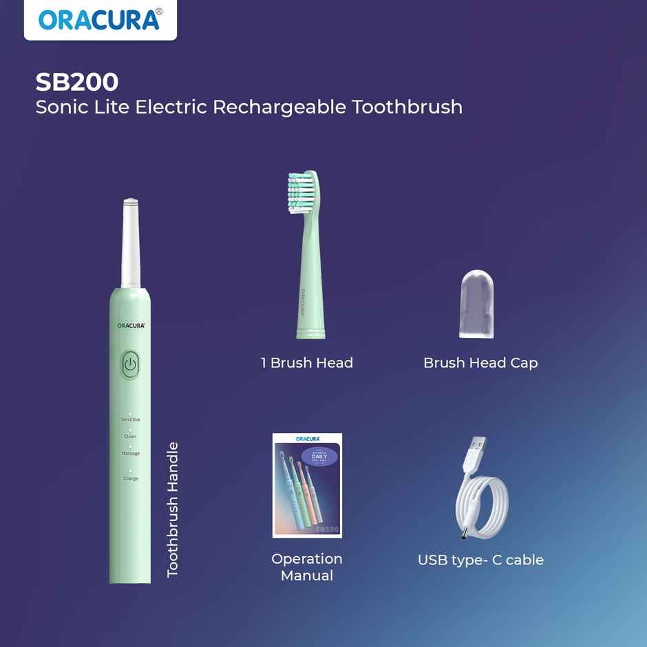 Oracura Sb200 Sonic Lite Rechargeable Electric Toothbrush Green