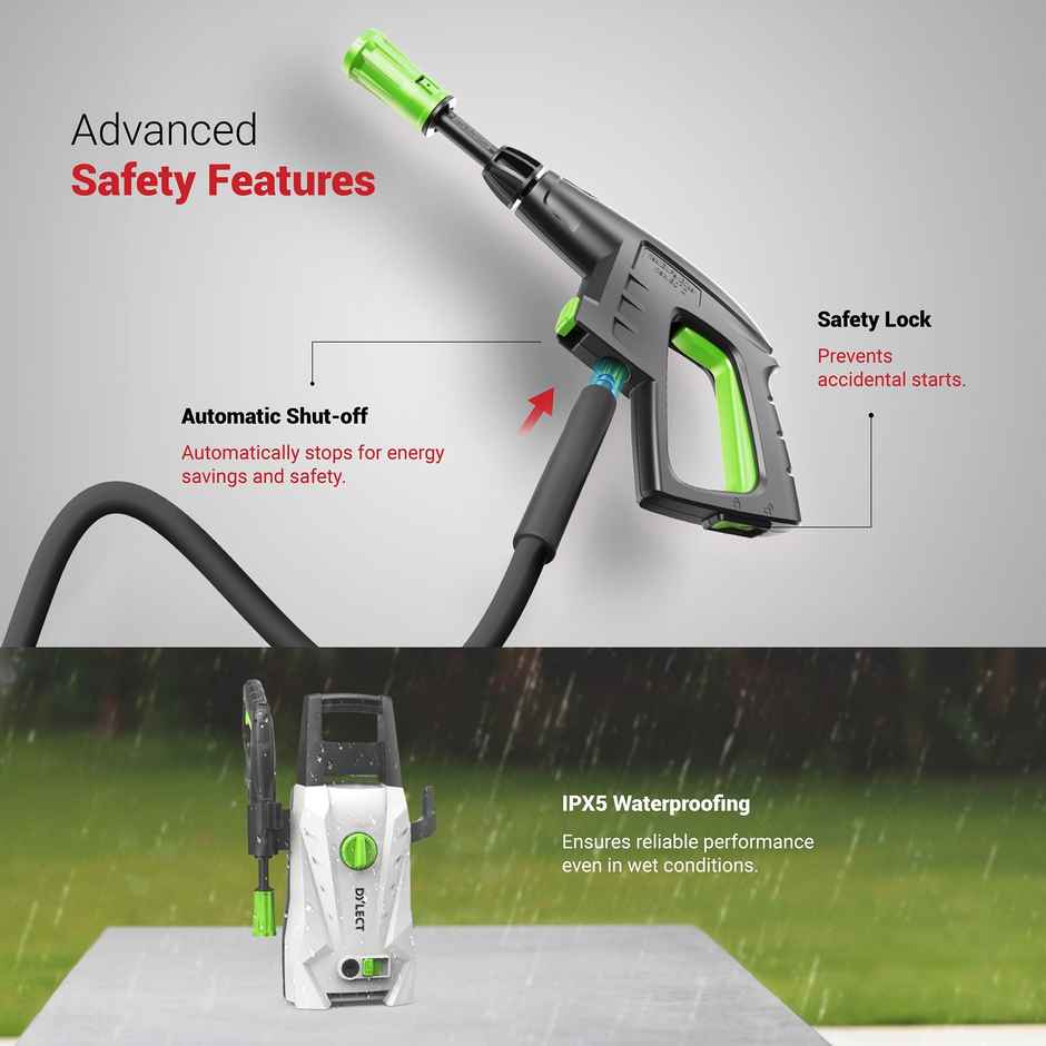 Dylect Ultra Flow Plus | 1900W | 130 Bar | 65L/Min Flow | 5m Hose | For Car, Bike & Home Cleaning