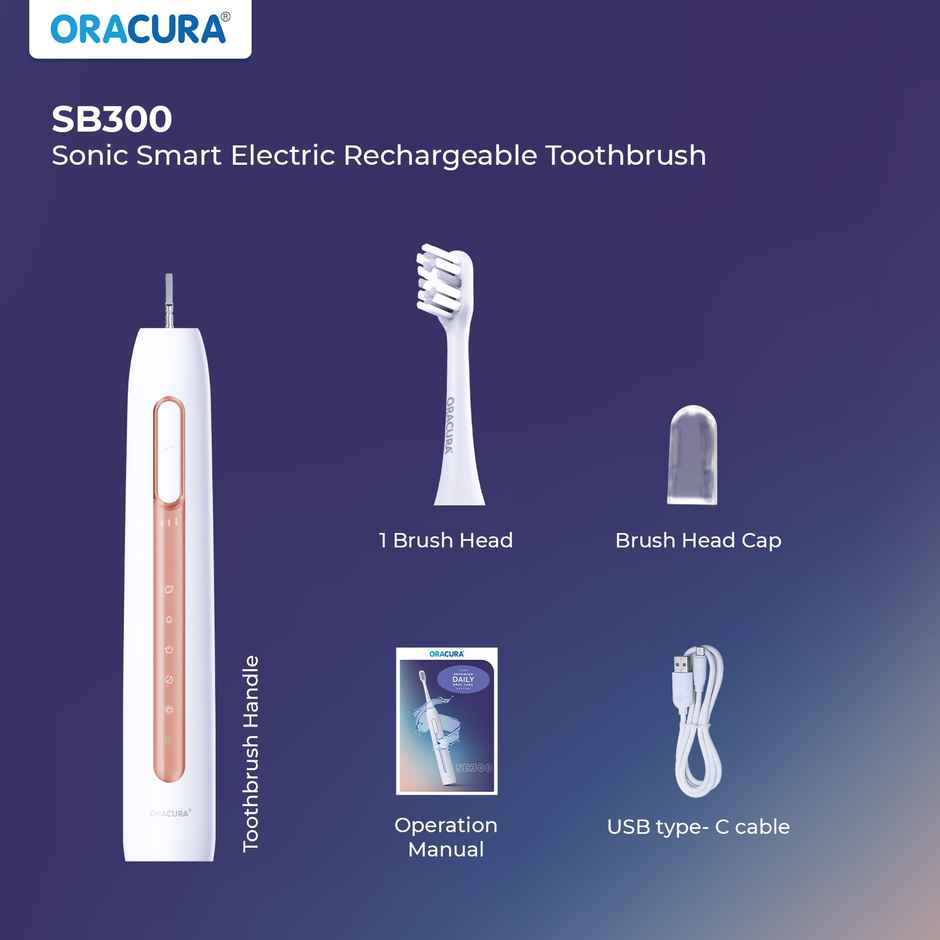 Oracura Sb300 Sonic Smart Rechargeable Electric Toothbrush Peach
