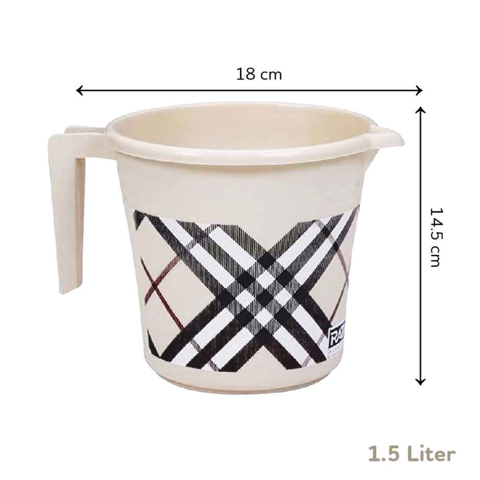 Ratan Plasticware Frosty Checks Print Bath Mug | 1.5 L | Beige | Pack Of 1