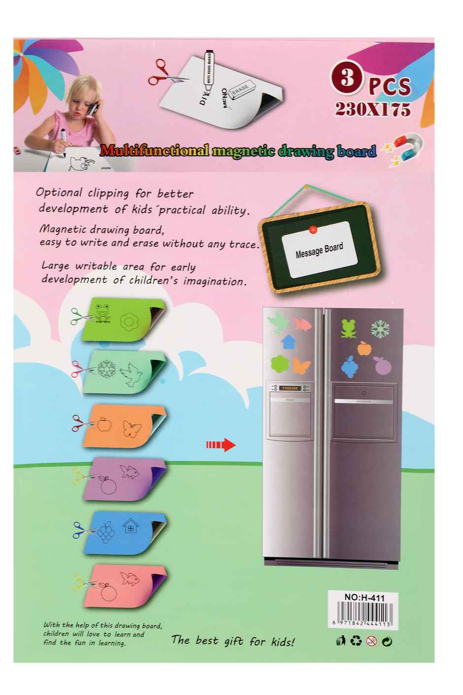 Chrome DIY Multifunctional Magnetic Drawing Board Multicolour 3pcs Size (17.5cm x 23cm)