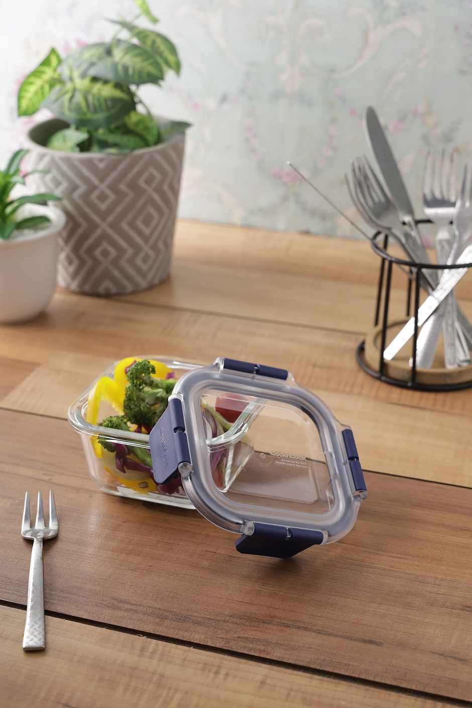 LocknLock Airtight Glass Square Shaped Containers With Lid | Microwave safe| Transparent - 300 ml