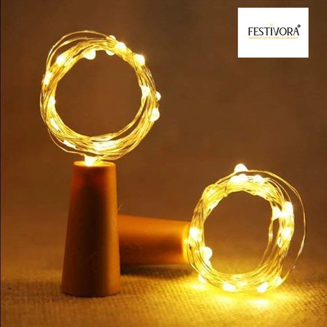 Festivora Pack of 2 Bottle Cork LED Lights - Warm White, Battery Operated Lights for Decoration