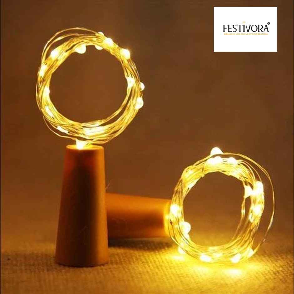 Festivora Pack of 2 Bottle Cork LED Lights - Warm White, Battery Operated Lights for Decoration