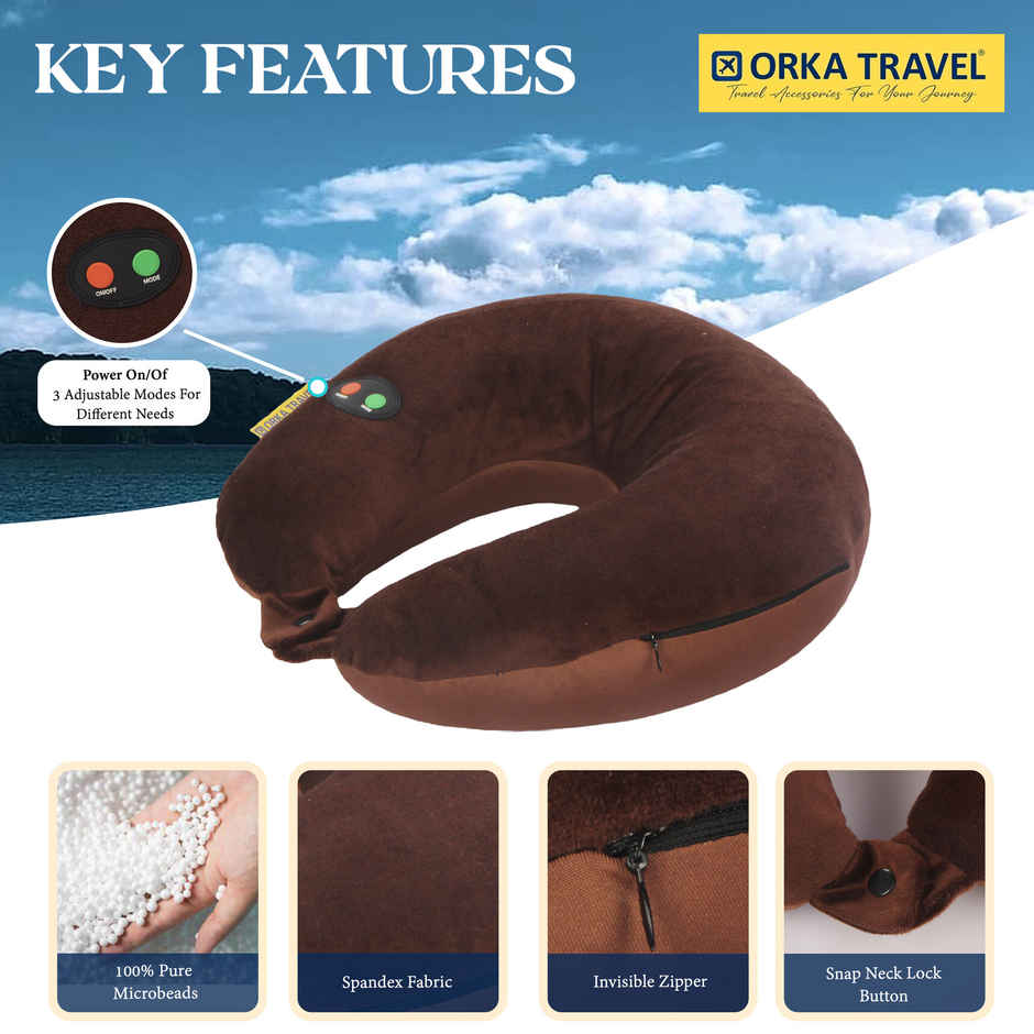ORKA Unisex Solid Spandex Neck Pillow | Brown - M