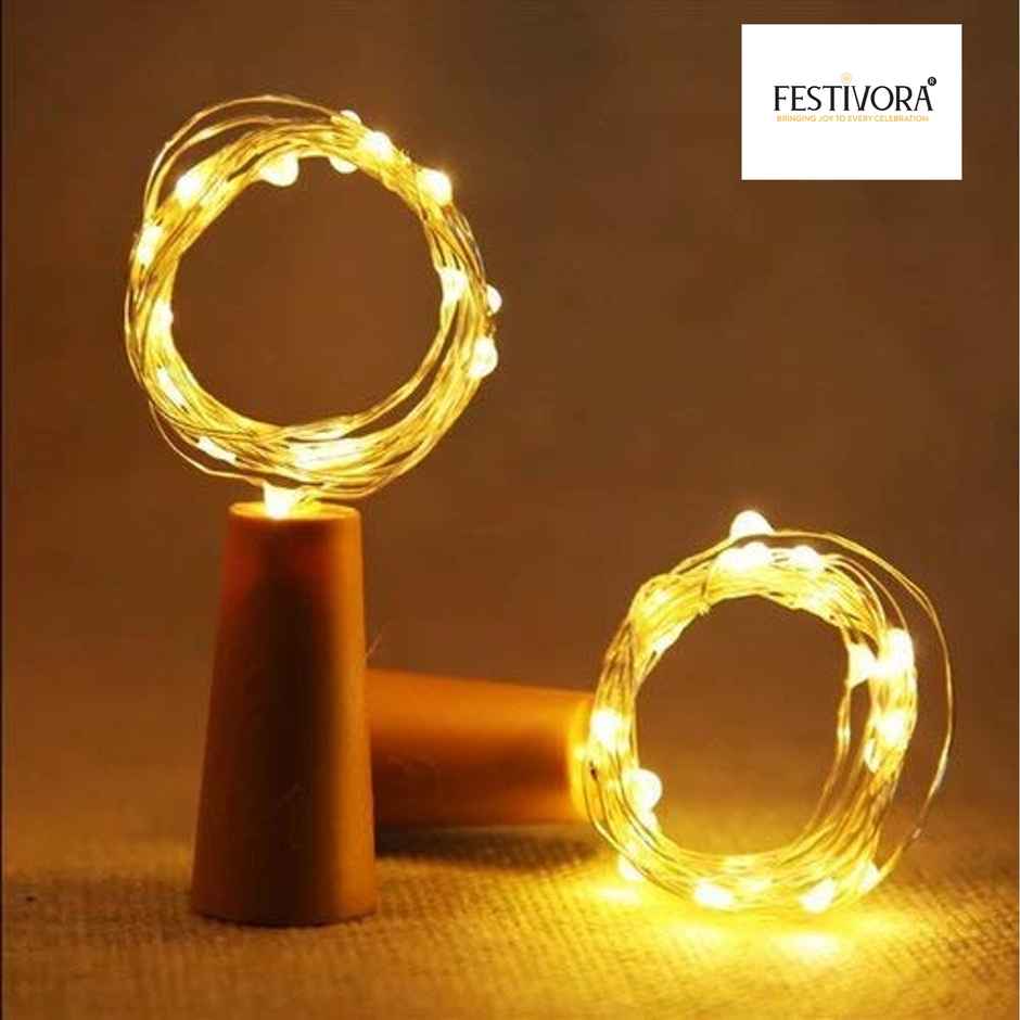 Festivora Pack of 2 Bottle Cork LED Lights - Warm White, Battery Operated Lights for Decoration Combo 