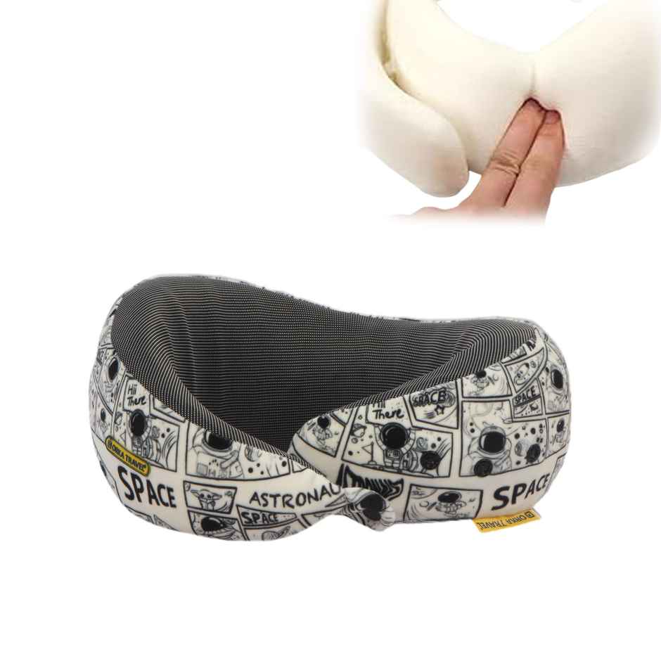 ORKA Unisex Printed Melange Neck Pillow | Black, Grey - Free Size