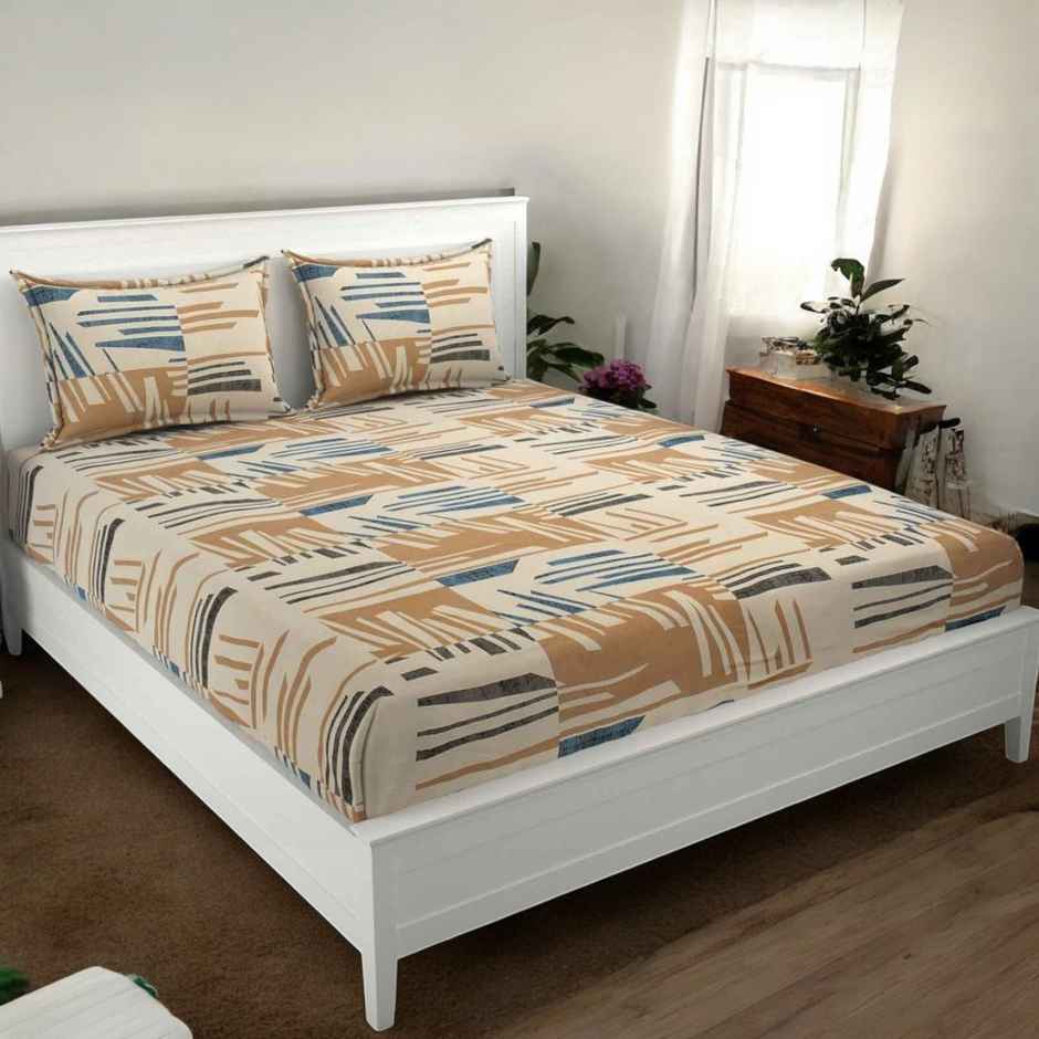 Casacraft by Pepperfry Yellow Abstract 180 TC Microfiber Double Bedsheet | With 2 Pillow Covers