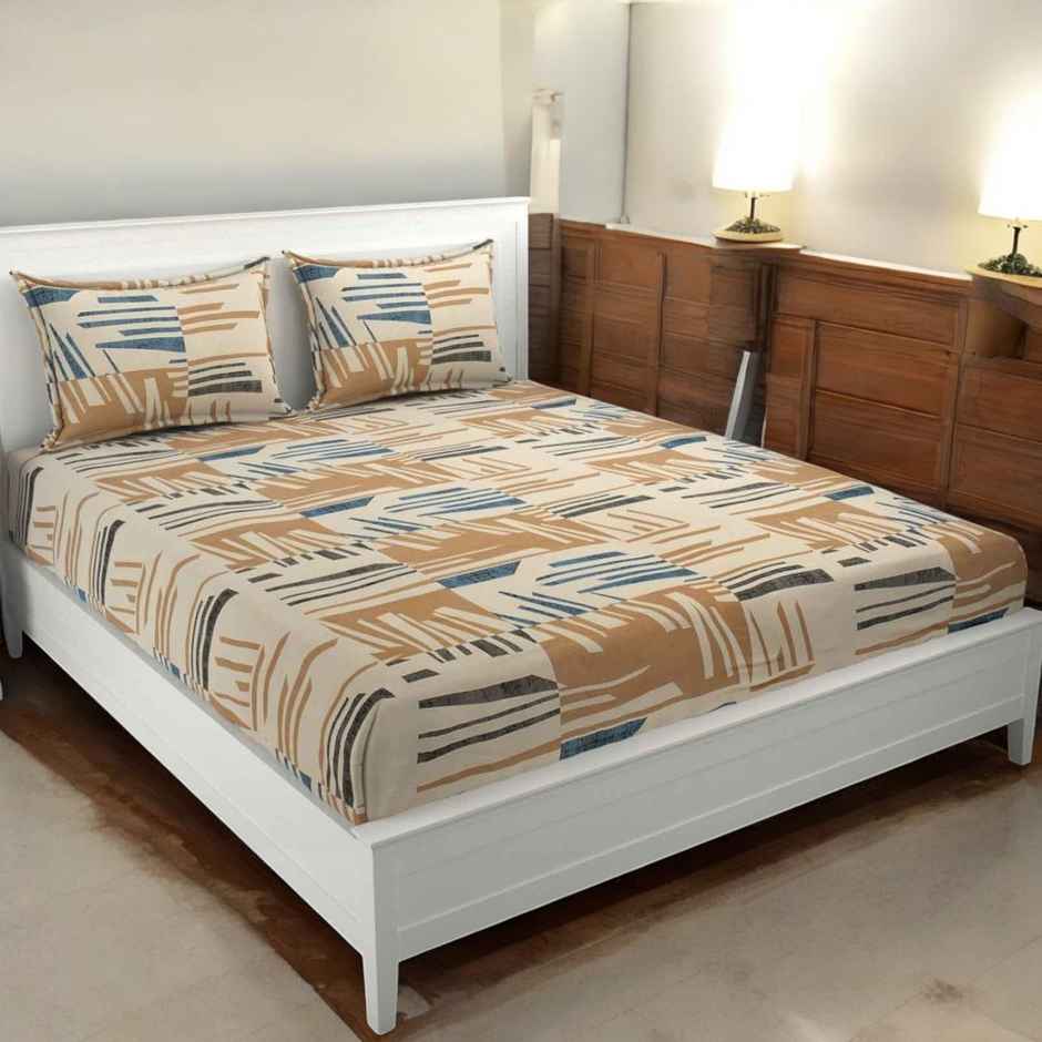 Casacraft by Pepperfry Yellow Abstract 180 TC Microfiber Double Bedsheet | With 2 Pillow Covers