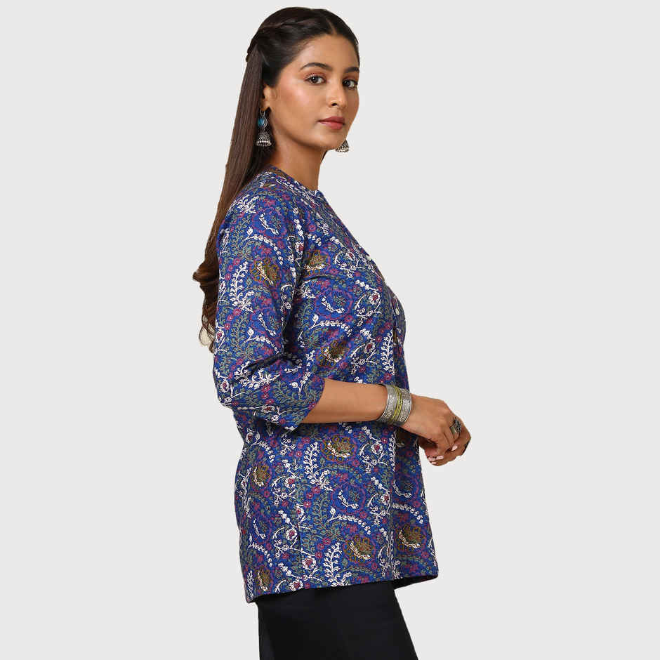 Soch Women's Blue Cotton Blend Floral Print Tunic | M
