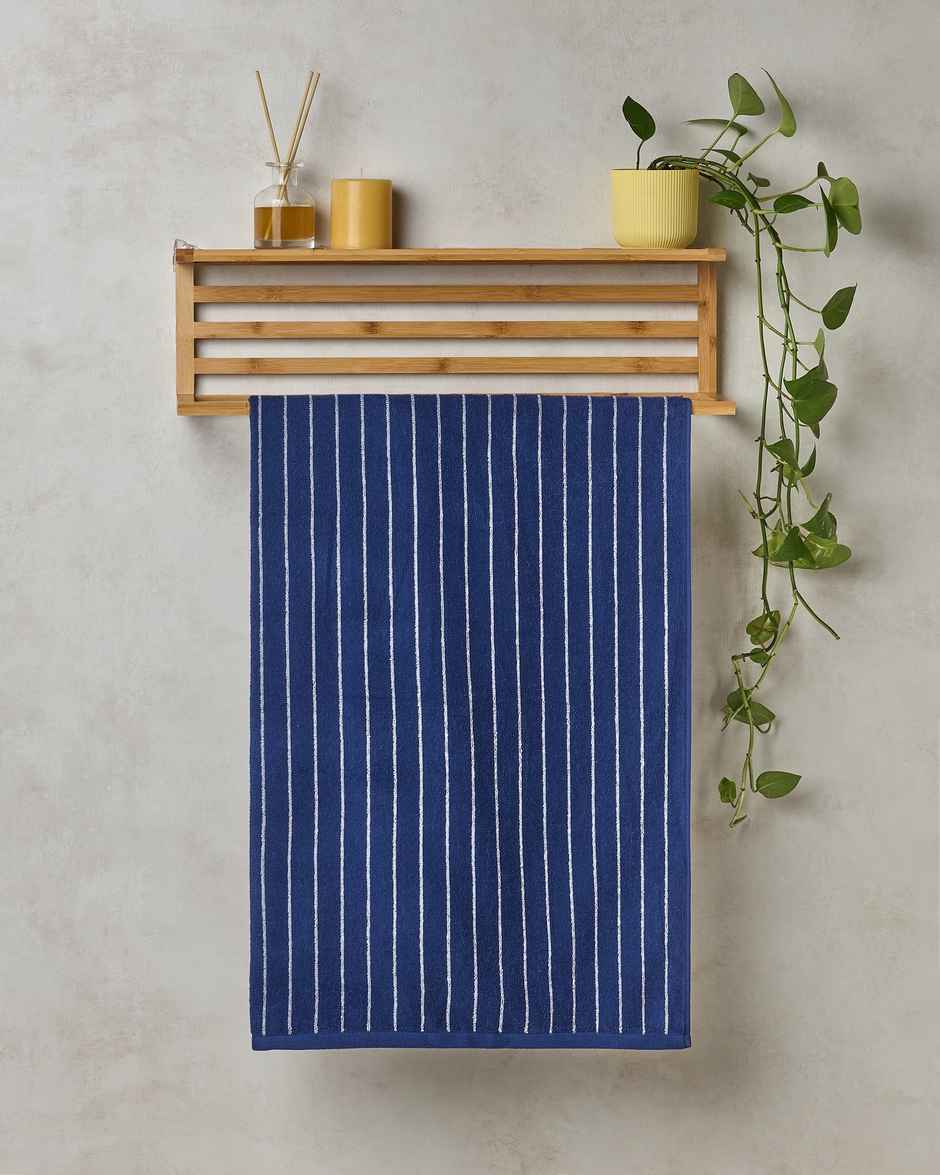 Himeya Pin Stripe 350 GSM Cotton Bath Towel | Twilight Blue