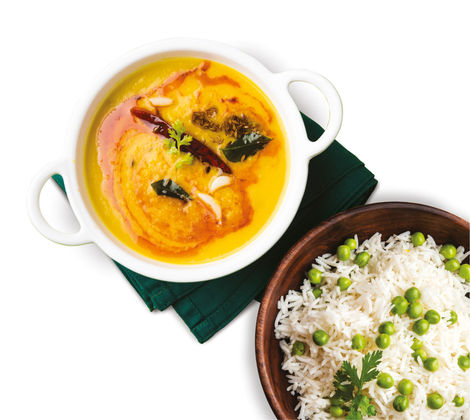 Chhapanbhog Dal Fry with Peas Pulao