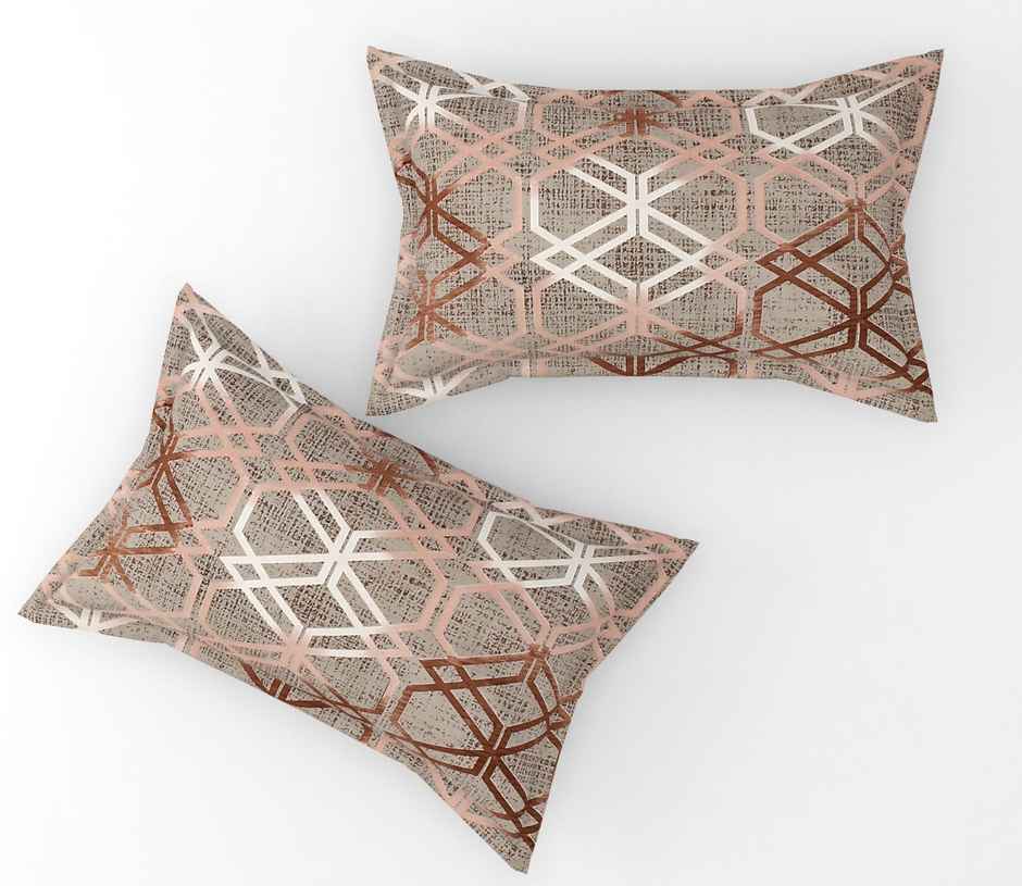 Furnofy Fitted Double 140 Gsm Geometric Bedsheet | With 2 Pillow Covers | Brown | 78 x 72 in