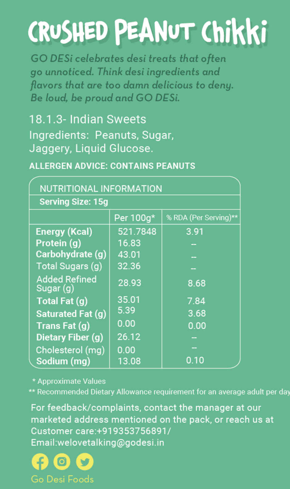 Crushed Peanut Chikki 30 Pcs, By GO DESi Combo