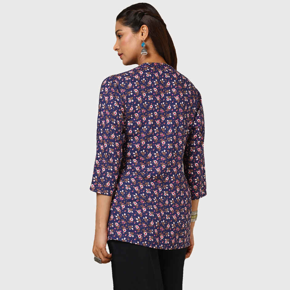 Soch Women's Navy Blue Rayon Floral Print Tunic | M